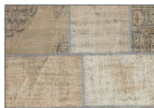 Iskece 35466 Beige Patchwork Wool Handmade Area Rug 5'3" x 7'7"