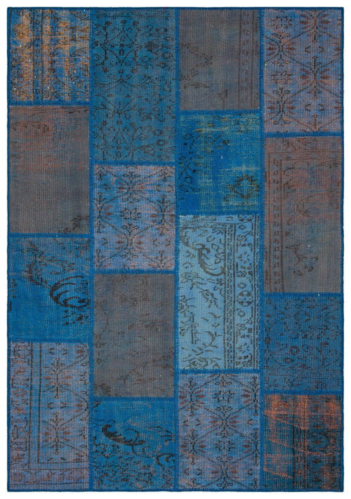 Iskece Blue Vintage Wool Handmade Area Rug 5'4" x 7'7"