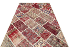 Iskece 35475 Burgundy Patchwork Wool Handmade Area Rug 5'4" x 7'7"