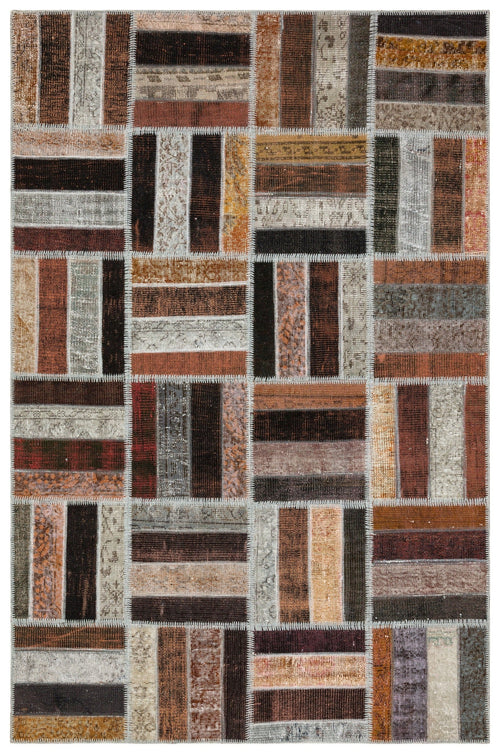 Iskece Brown Vintage Wool Handmade Area Rug 5'3" x 8'0"