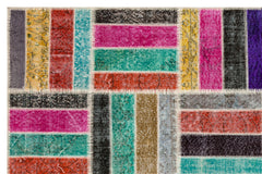 Iskece 35478 Beige Patchwork Wool Handmade Area Rug 5'4" x 8'0"