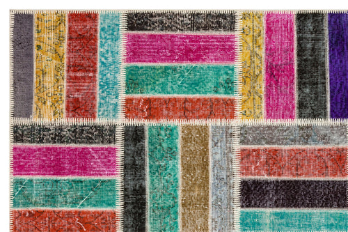 Iskece 35478 Beige Patchwork Wool Handmade Area Rug 5'4" x 8'0"