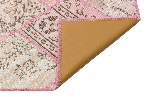 Iskece 35480 Beige Patchwork Wool Handmade Area Rug 5'3" x 7'7"