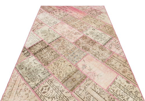Iskece 35480 Beige Patchwork Wool Handmade Area Rug 5'3" x 7'7"