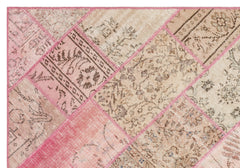 Iskece 35480 Beige Patchwork Wool Handmade Area Rug 5'3" x 7'7"