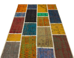 Iskece 35532 Beige Patchwork Wool Handmade Area Rug 4'0" x 6'0"