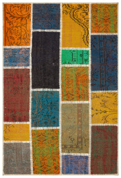 Iskece 35532 Beige Patchwork Wool Handmade Area Rug 4'0" x 6'0"