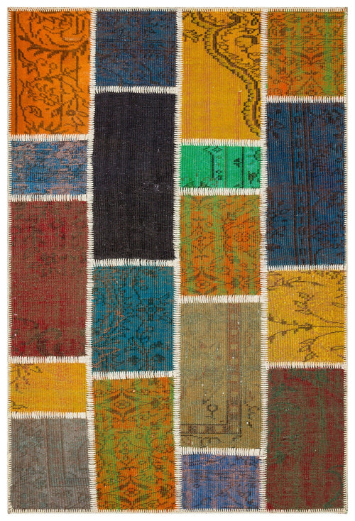 Iskece 35532 Beige Patchwork Wool Handmade Area Rug 4'0" x 6'0"