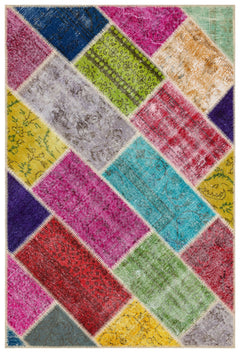 Iskece 35536 Beige Patchwork Wool Handmade Area Rug 4'0" x 6'0"