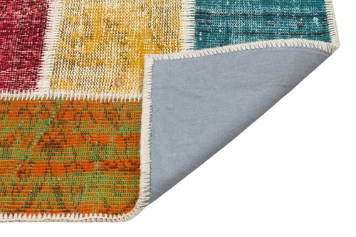 Iskece 35554 Beige Patchwork Wool Handmade Area Rug 2'8" x 5'0"