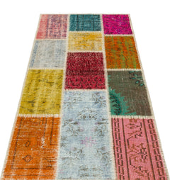 Iskece 35554 Beige Patchwork Wool Handmade Area Rug 2'8" x 5'0"
