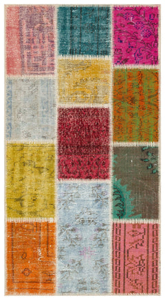 Iskece 35554 Beige Patchwork Wool Handmade Area Rug 2'8" x 5'0"