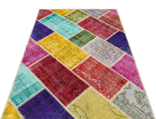 Iskece 35562 Beige Patchwork Wool Handmade Area Rug 4'1" x 5'11"