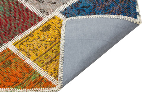 Iskece 35563 Beige Patchwork Wool Handmade Area Rug 4'0" x 6'0"