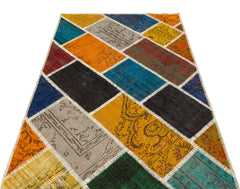 Iskece 35563 Beige Patchwork Wool Handmade Area Rug 4'0" x 6'0"