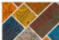 Iskece 35563 Beige Patchwork Wool Handmade Area Rug 4'0" x 6'0"