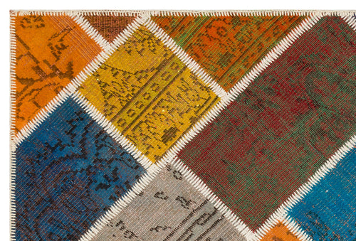 Iskece 35563 Beige Patchwork Wool Handmade Area Rug 4'0" x 6'0"