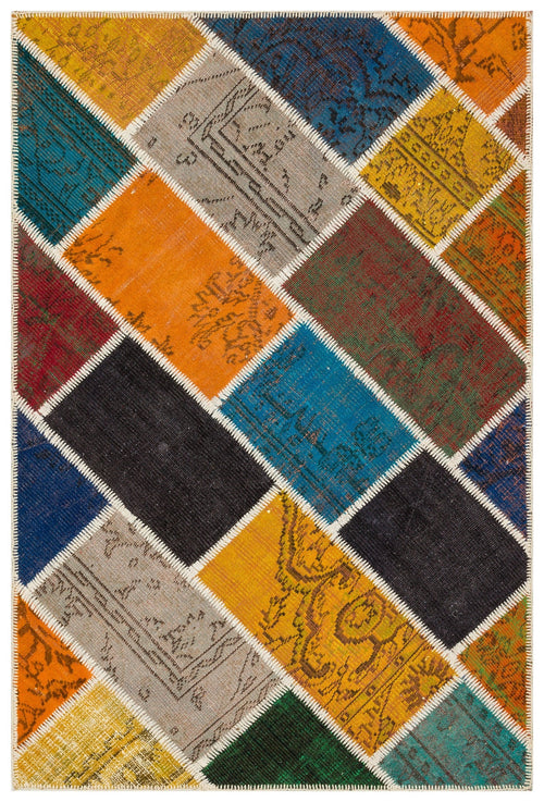 Iskece 35563 Beige Patchwork Wool Handmade Area Rug 4'0" x 6'0"