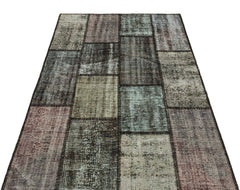 Iskece 35567 Grey Patchwork Wool Handmade Area Rug 3'11" x 5'10"