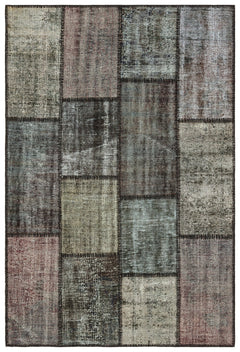 Iskece 35567 Grey Patchwork Wool Handmade Area Rug 3'11" x 5'10"