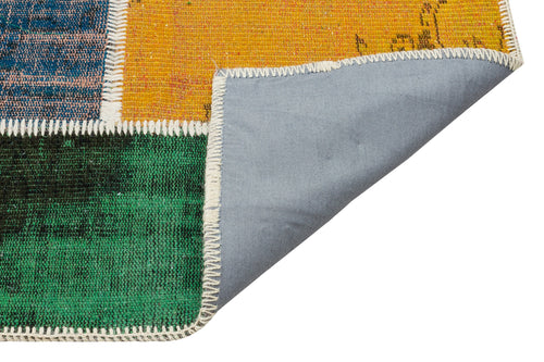 Iskece 35572 Beige Patchwork Wool Handmade Area Rug 4'0" x 5'11"