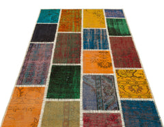 Iskece 35572 Beige Patchwork Wool Handmade Area Rug 4'0" x 5'11"