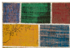 Iskece 35572 Beige Patchwork Wool Handmade Area Rug 4'0" x 5'11"