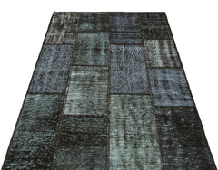 Iskece 35578 Grey Patchwork Wool Handmade Area Rug 4'0" x 5'11"