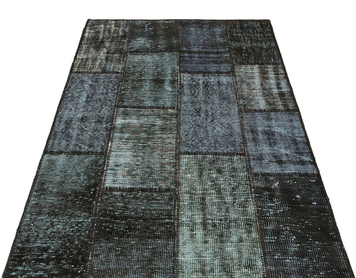 Iskece 35578 Grey Patchwork Wool Handmade Area Rug 4'0" x 5'11"