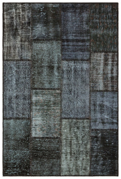 Iskece 35578 Grey Patchwork Wool Handmade Area Rug 4'0" x 5'11"
