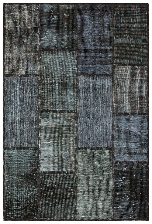 Iskece 35578 Grey Patchwork Wool Handmade Area Rug 4'0" x 5'11"