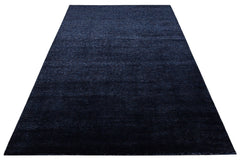 Handmade Wool Viscose Rug - Modern Navy Blue Carpet With Soft Texture
