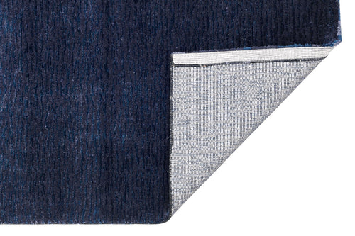 Handmade Wool Viscose Rug - Modern Navy Blue Carpet With Soft Texture