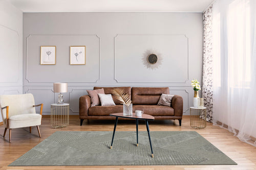 Grey Geometric Area Rug – Wool Viscose Carpet | Machine Made Modern Woven