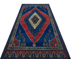 Kavala Blue Classic Wool Handmade Area Rug 5'3" x 8'7"