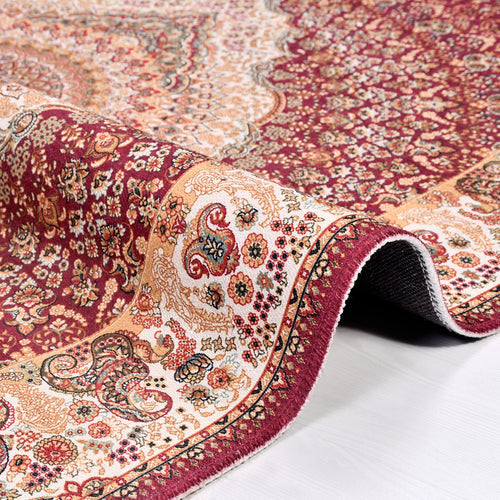 Chenille Kilim Rug – Washable Non Slip Flatweave Area Rug with Cream Frame