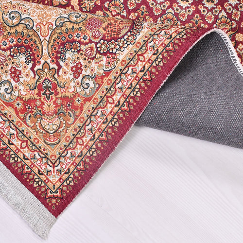 Chenille Kilim Rug – Washable Non Slip Flatweave Area Rug with Cream Frame