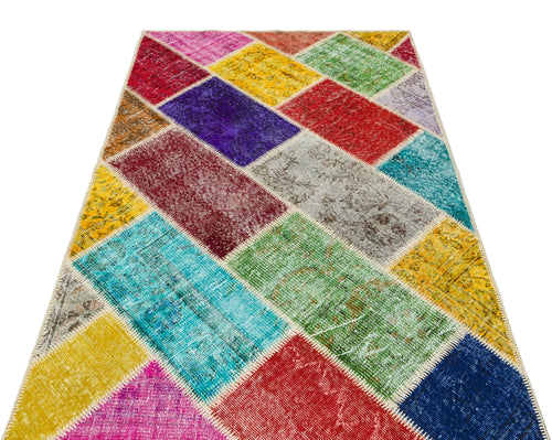 Iskece 35804 Beige Patchwork Wool Handmade Area Rug 4'0" x 6'0"