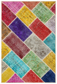 Iskece 35804 Beige Patchwork Wool Handmade Area Rug 4'0" x 6'0"
