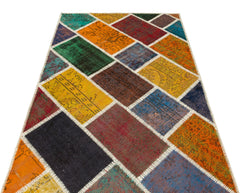 Iskece 35807 Beige Patchwork Wool Handmade Area Rug 4'0" x 6'1"