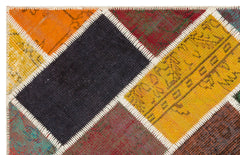 Iskece 35807 Beige Patchwork Wool Handmade Area Rug 4'0" x 6'1"