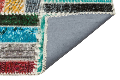 Iskece 35811 Beige Patchwork Wool Handmade Area Rug 5'4" x 8'0"