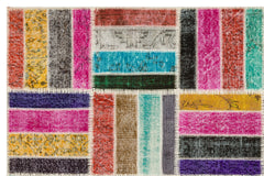 Iskece 35811 Beige Patchwork Wool Handmade Area Rug 5'4" x 8'0"