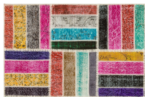 Iskece 35811 Beige Patchwork Wool Handmade Area Rug 5'4" x 8'0"