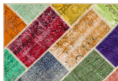 Iskece 35812 Beige Patchwork Wool Handmade Area Rug 5'3" x 7'8"