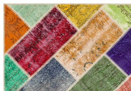 Iskece 35812 Beige Patchwork Wool Handmade Area Rug 5'3" x 7'8"