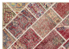 Iskece Red Patchwork Wool Handmade Area Rug 5'4" x 7'8"
