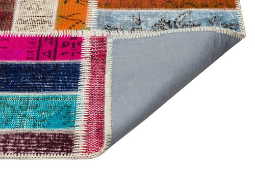 Iskece 35814 Beige Patchwork Wool Handmade Area Rug 5'1" x 8'5"