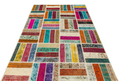 Iskece 35814 Beige Patchwork Wool Handmade Area Rug 5'1" x 8'5"