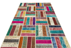 Iskece 35816 Beige Patchwork Wool Handmade Area Rug 5'4" x 8'0"
